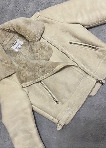 Stradivarius Bej Süet Kürklü Kadın Ceket