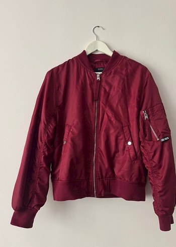 Bershka Bordo Fermuarlı Bomber Ceket