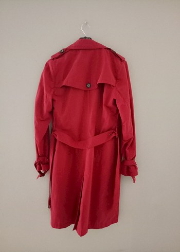 Düğmeli Kırmızı Midi Kadın Trençkot - Görsel 2