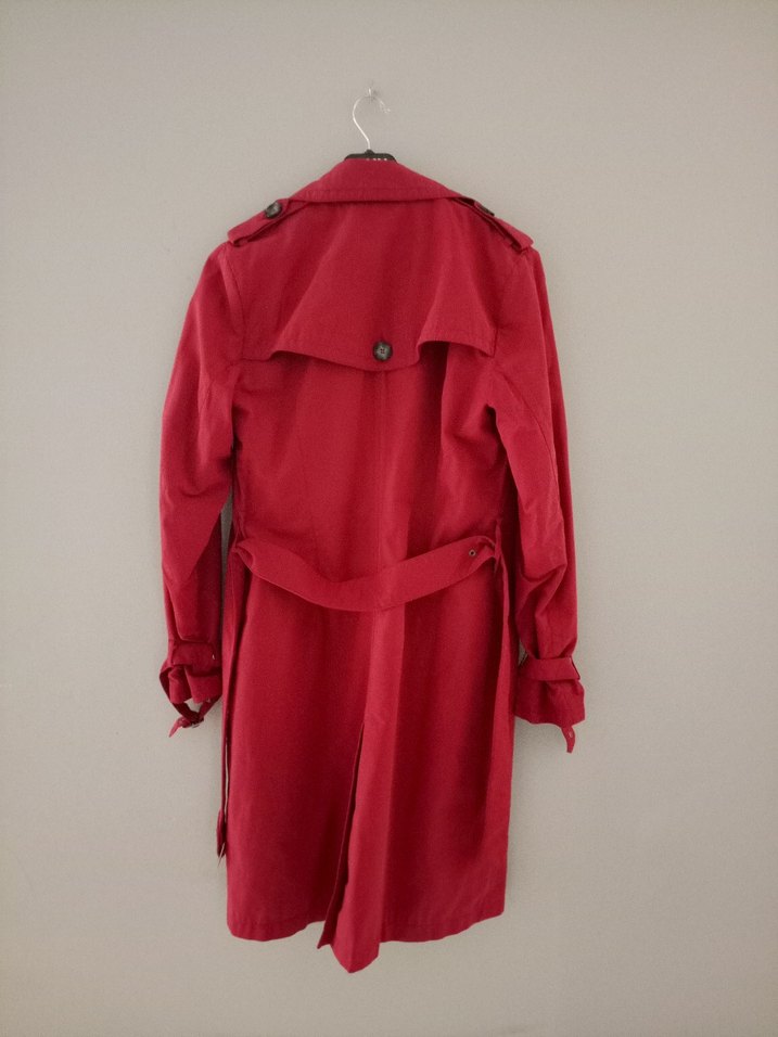 Düğmeli Kırmızı Midi Kadın Trençkot - Görsel 2