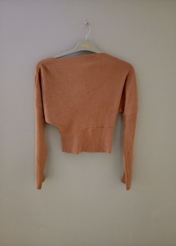 Bej V Yaka Örgü Kadın Kazak - Görsel 2