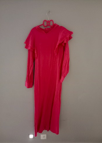 Kadın Pembe Uzun Keten Elbise - Görsel 2