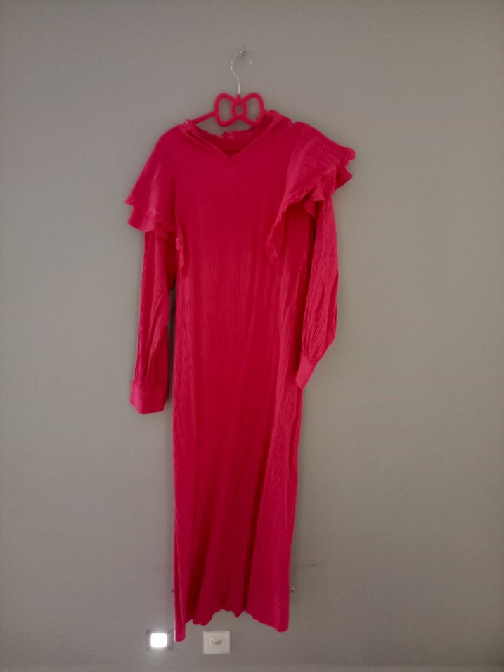 Kadın Pembe Uzun Keten Elbise - Görsel 2