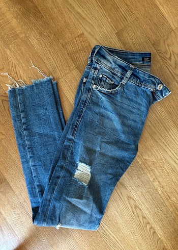 xs Beden Kadın Mavi Yırtık Denim Pantolon