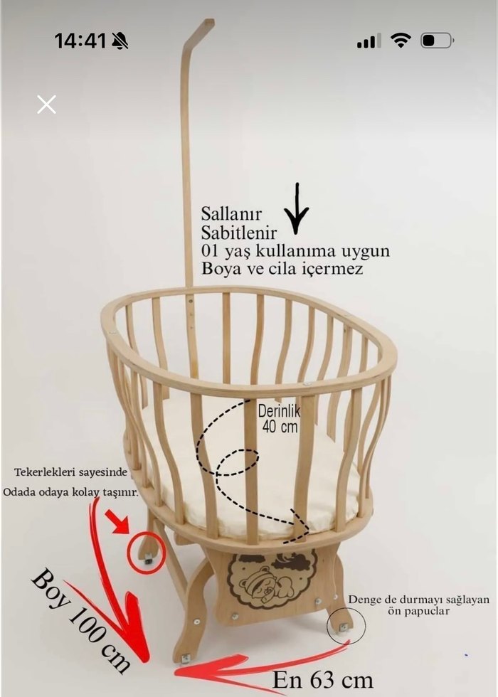 Kahverengi Ahşap Sepet Beşik - Görsel 2