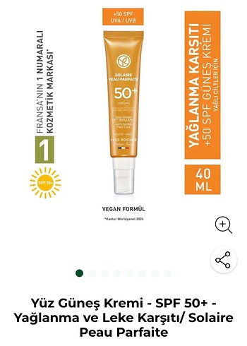 YVES ROCHER Yüz Güneş Kremi SPF 50+ 40 ml
