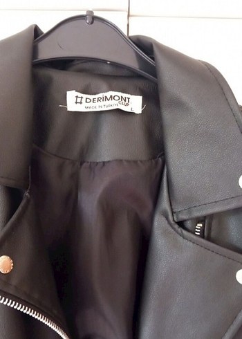 Kemerli Siyah Mini Biker Deri Ceket - Görsel 3