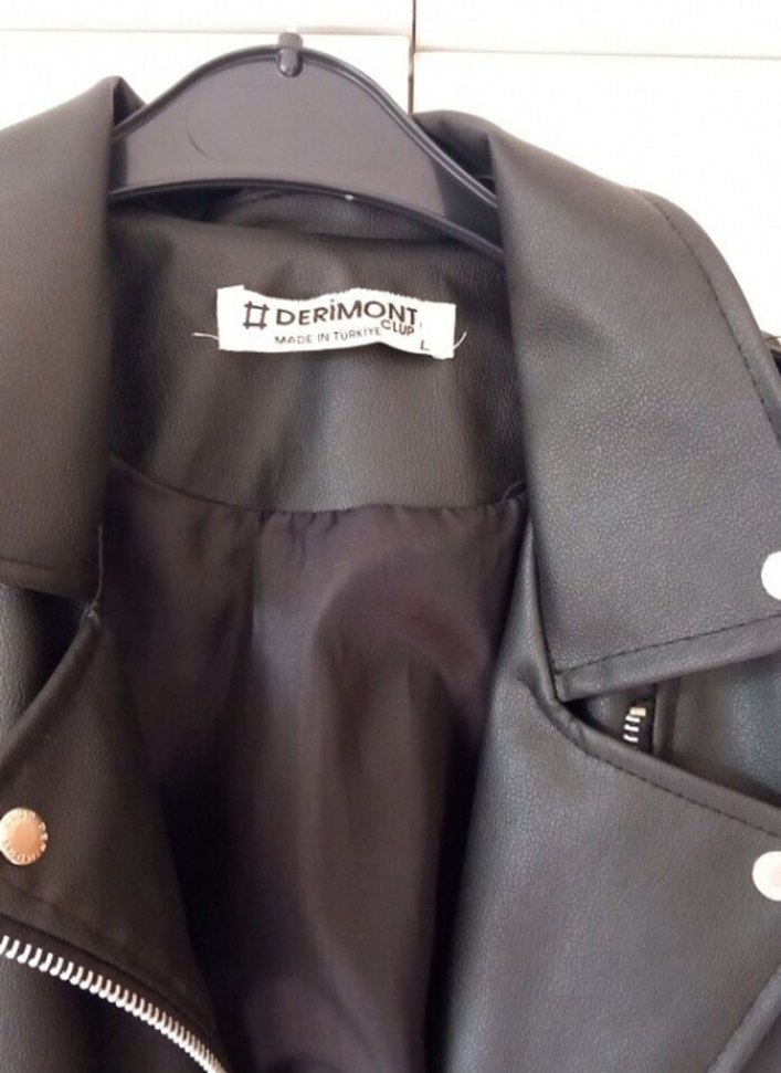 Kemerli Siyah Mini Biker Deri Ceket - Görsel 3