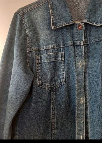 Uzun Mavi Kadın Denim Ceket - Görsel 3