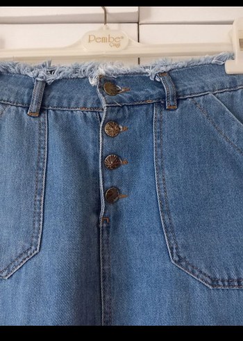 Düğmeli Uzun Kot Etek - Görsel 3