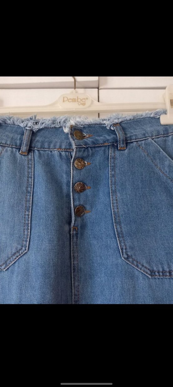 Düğmeli Uzun Kot Etek - Görsel 3