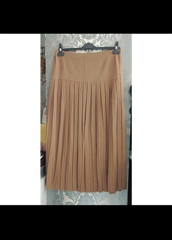 vintage 44-46 beden Bej Pilili Uzun triko Etek