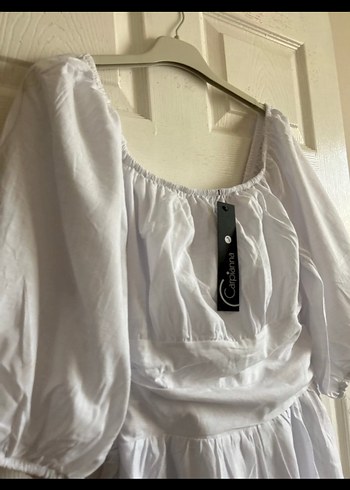 Zara Beyaz Kısa Kollu Midi Keten Elbise