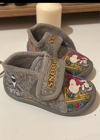 Gri Kadife Kız Çocuk Ev Terliği Velcro - Görsel 2