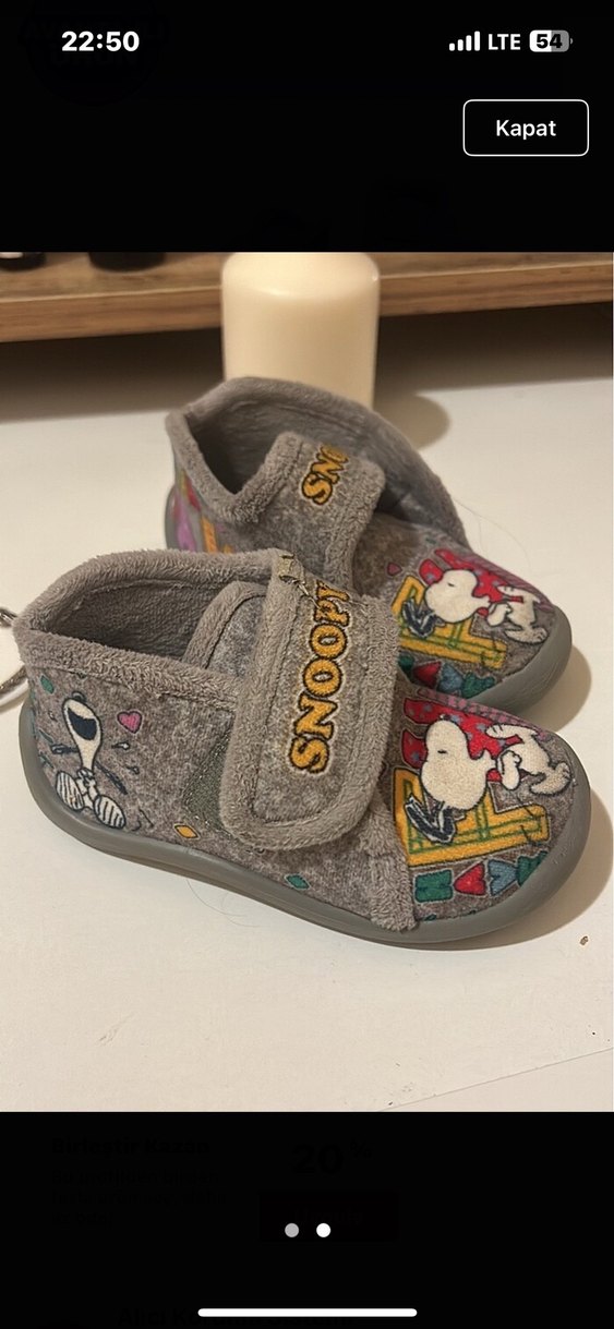 Gri Kadife Kız Çocuk Ev Terliği Velcro - Görsel 2