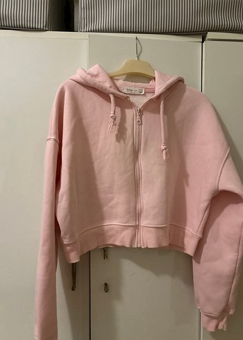 Pembe Kapüşonlu Fermuarlı Mini Sweatshirt - Görsel 4