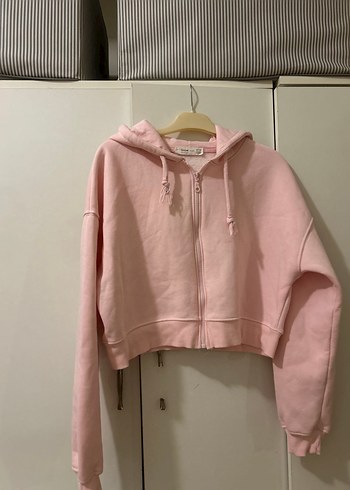Pembe Kapüşonlu Fermuarlı Mini Sweatshirt - Görsel 5