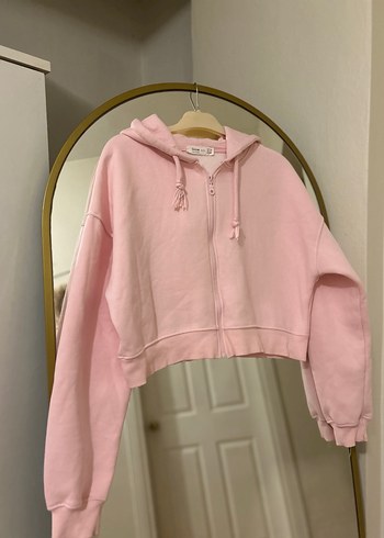 Pembe Kapüşonlu Fermuarlı Mini Sweatshirt - Görsel 2