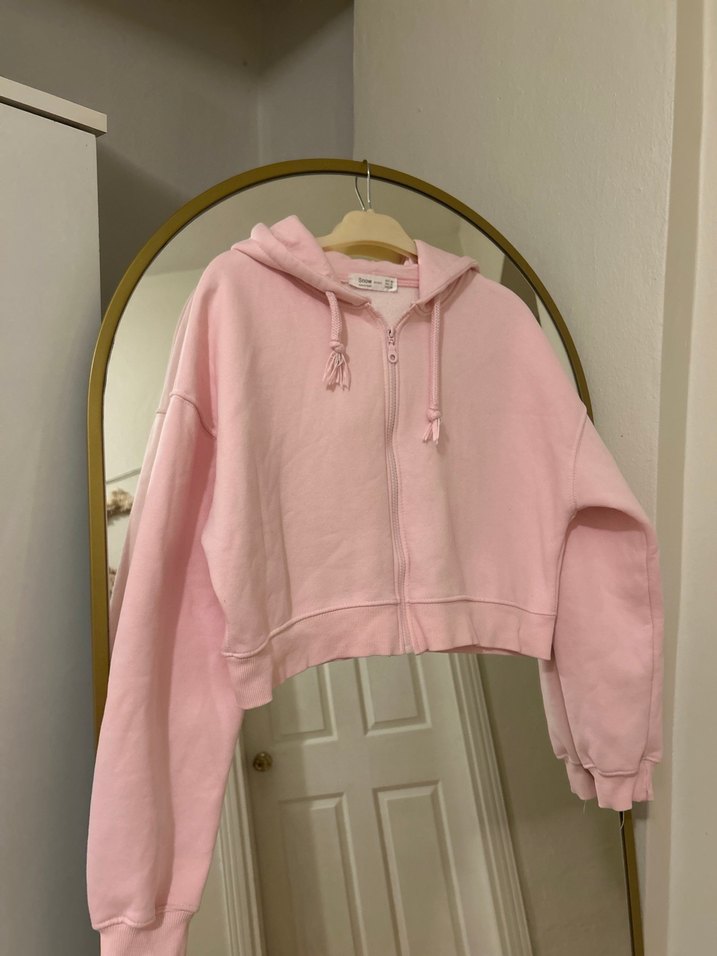Pembe Kapüşonlu Fermuarlı Mini Sweatshirt - Görsel 3
