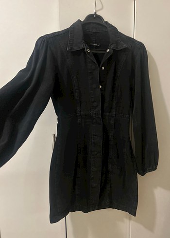 Düğmeli Siyah Midi Kot Elbise - Görsel 6