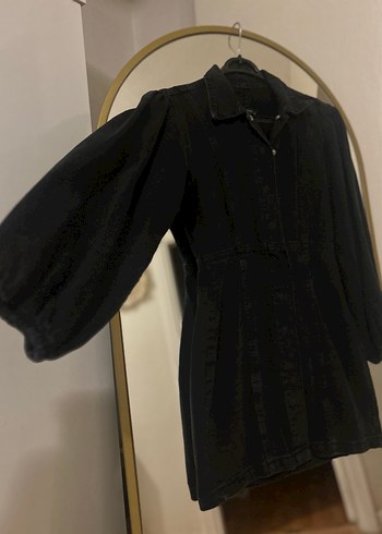 Düğmeli Siyah Midi Kot Elbise - Görsel 4