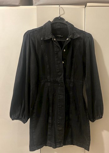 Düğmeli Siyah Midi Kot Elbise - Görsel 7