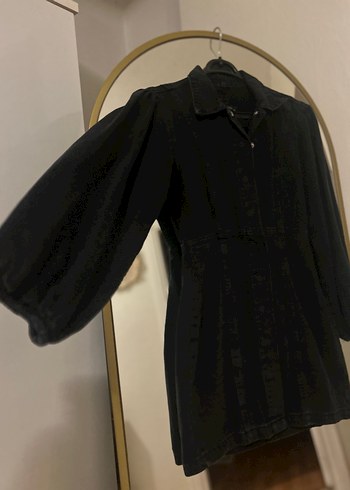 Düğmeli Siyah Midi Kot Elbise - Görsel 3