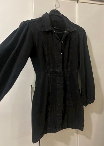 Düğmeli Siyah Midi Kot Elbise - Görsel 5