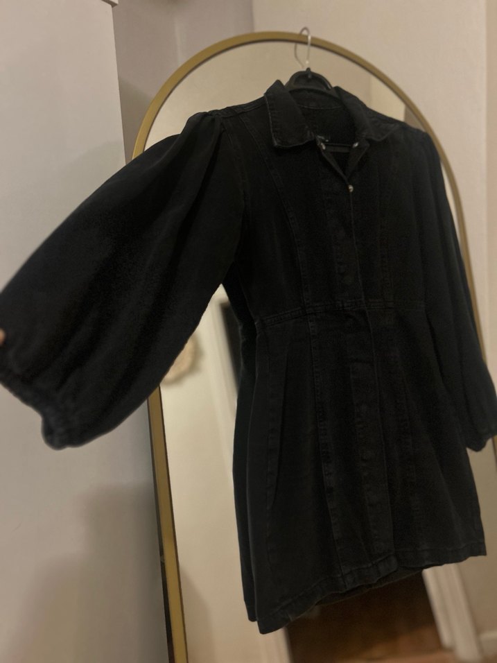 Düğmeli Siyah Midi Kot Elbise - Görsel 4