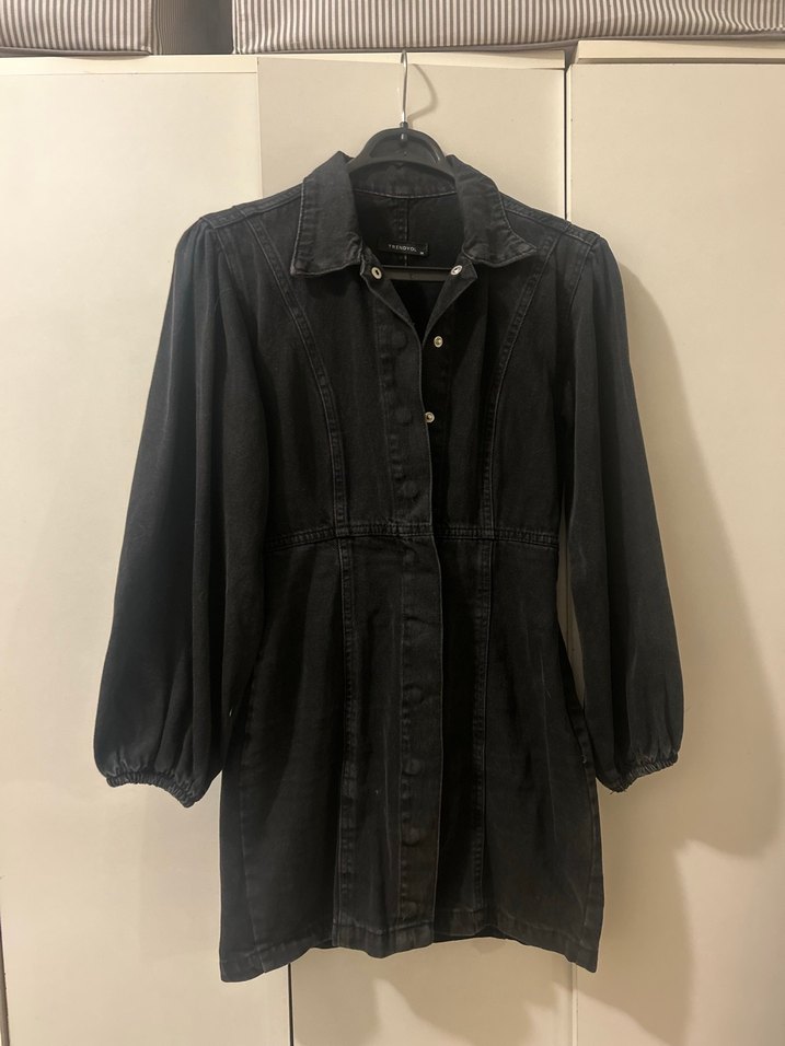 Düğmeli Siyah Midi Kot Elbise - Görsel 2