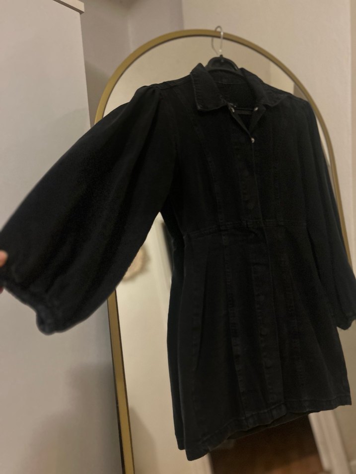 Düğmeli Siyah Midi Kot Elbise - Görsel 3