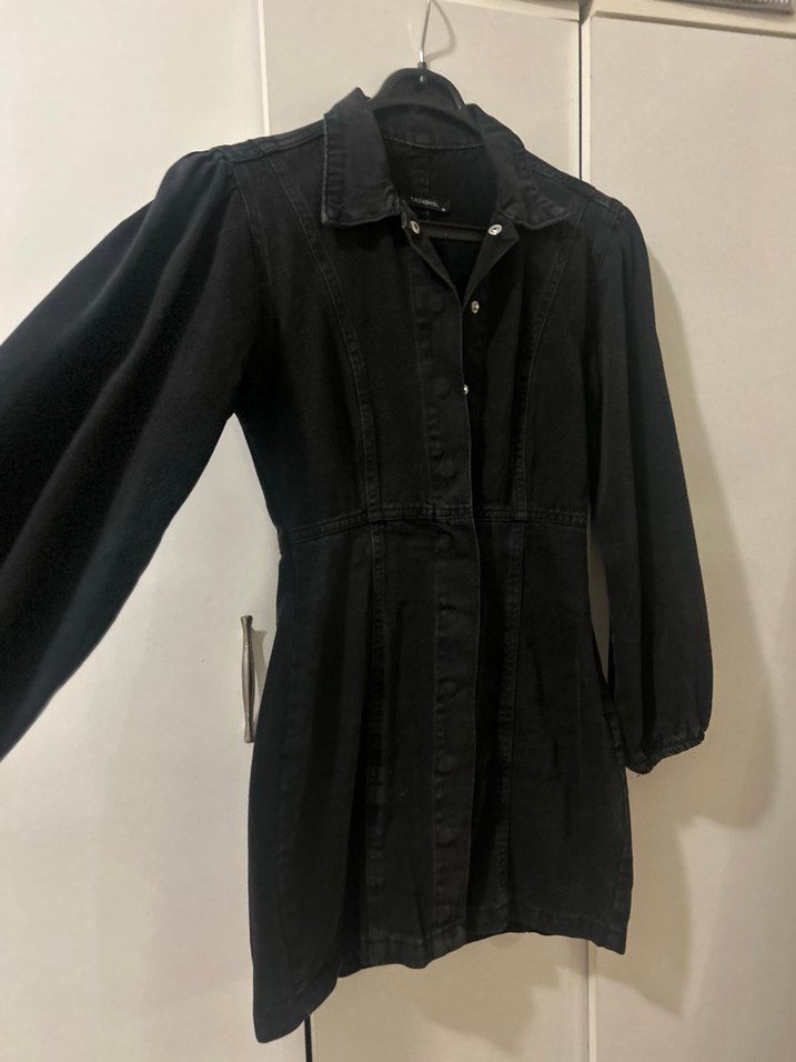 Düğmeli Siyah Midi Kot Elbise - Görsel 5