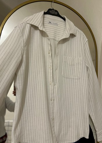 Düğmeli Beyaz Keten Kadın Gömlek - Görsel 7