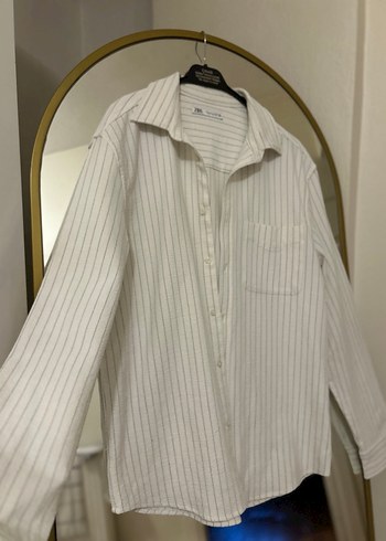 Düğmeli Beyaz Keten Kadın Gömlek - Görsel 2