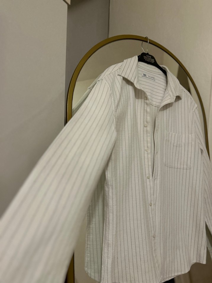 Düğmeli Beyaz Keten Kadın Gömlek - Görsel 5