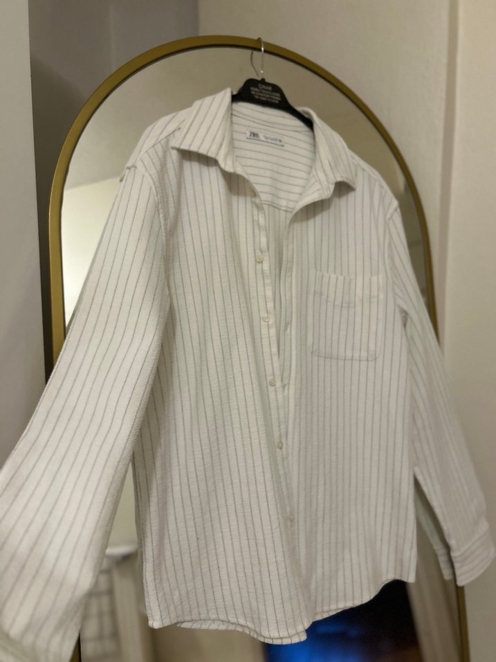 Düğmeli Beyaz Keten Kadın Gömlek - Görsel 2