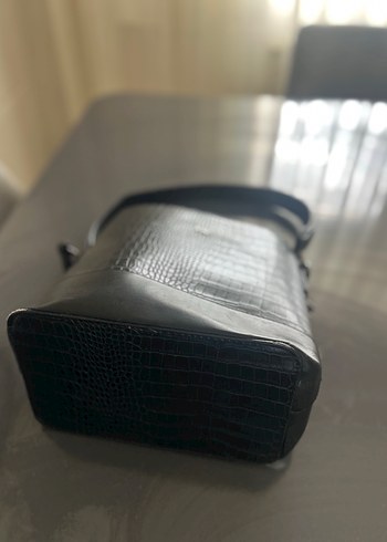 Klasik Siyah Deri Yılan Desenli Kadın Çanta - Görsel 3