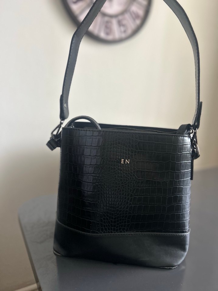 Klasik Siyah Deri Yılan Desenli Kadın Çanta - Görsel 2