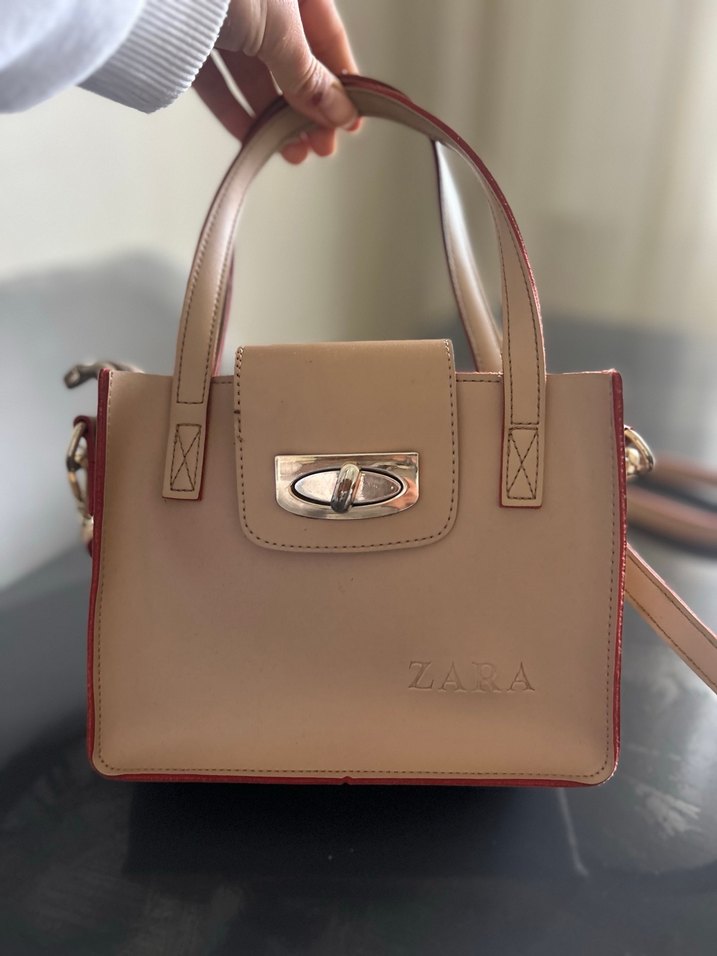 Bej Deri Kadın Omuz Çantası - ZARA - Görsel 2