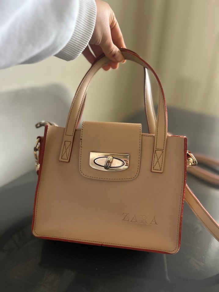 Bej Deri Kadın Omuz Çantası - ZARA - Görsel 3