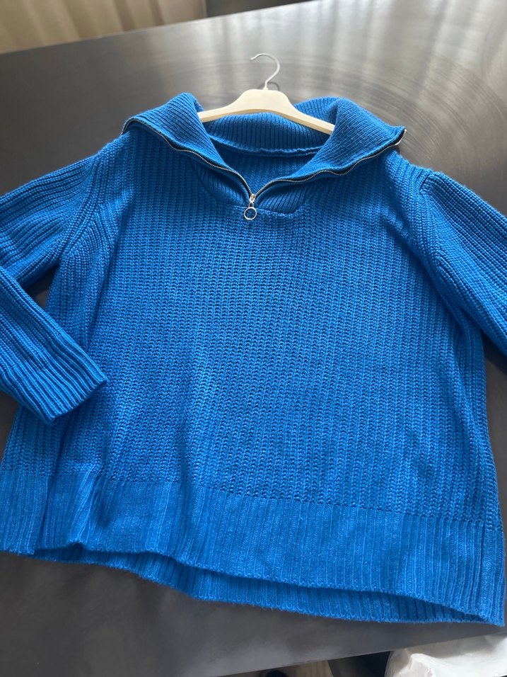 Mavi Yarım Fermuarlı Yüksek Yakalı Triko Kazak - Görsel 3