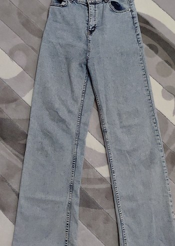 Geniş Paçalı Yüksek Bel Likralı Mavi Denim Kadın Jean