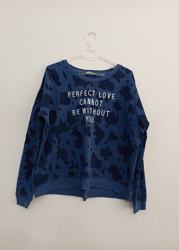 s Beden Kadın Mavi Baskılı Sweatshirt