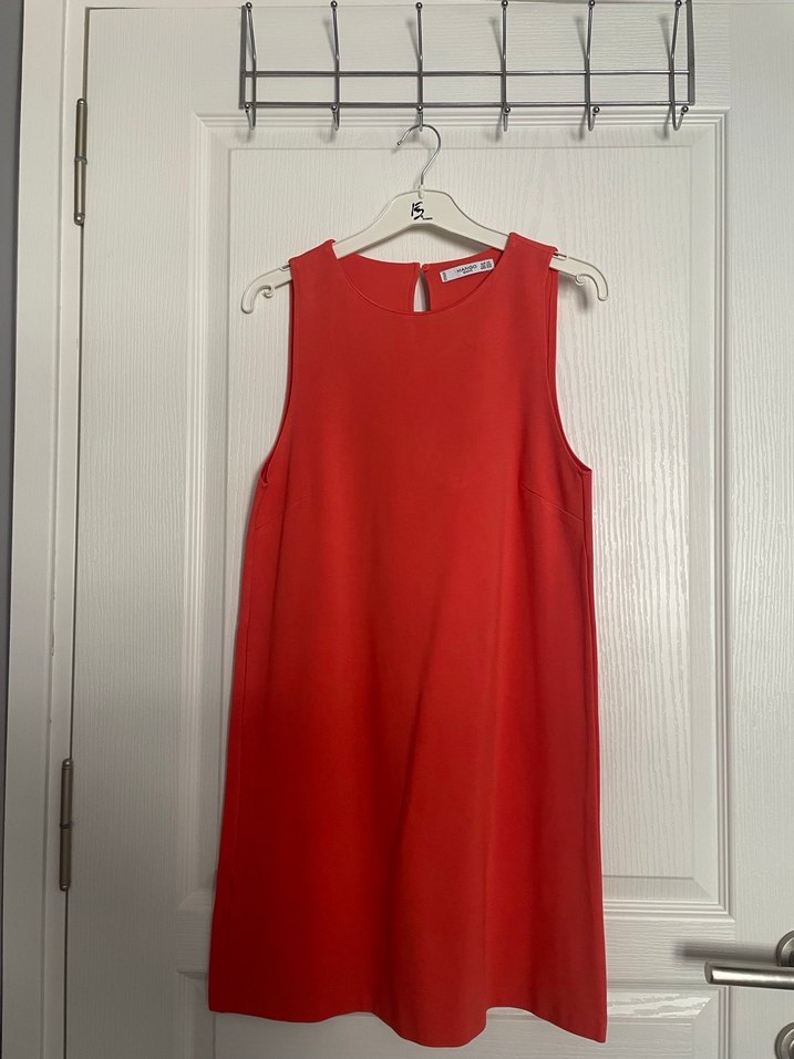 Kolsuz nar çiçeği rengi Midi Elbise - Görsel 2