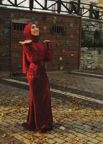 Abiye Bordo Uzun Kol Bohem Tesettür Abiye