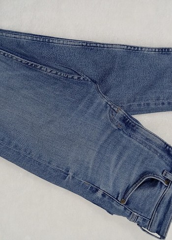 m Beden Düğmeli Mavi Kadın Denim Pantolon