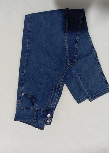 Düğmeli Mavi Kadın Denim Pantolon