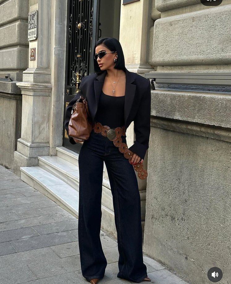 deri kemerli palazzo pantalon - Görsel 2