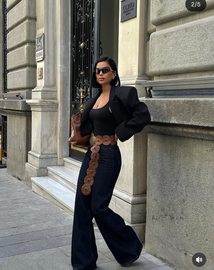 deri kemerli palazzo pantalon - Görsel 3