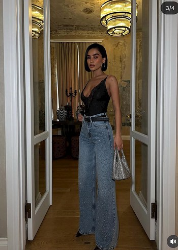 kristal taşlı baggy Jean - Görsel 2